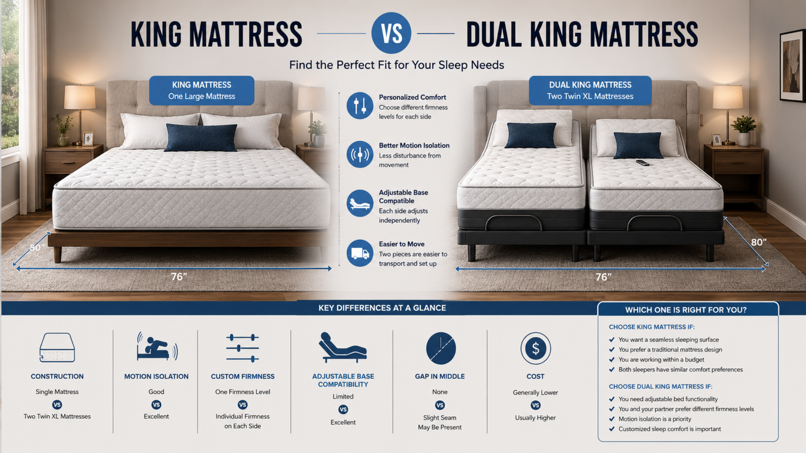 King Mattress vs Dual King Mattress: Which One Is Right for Your Sleep Needs?