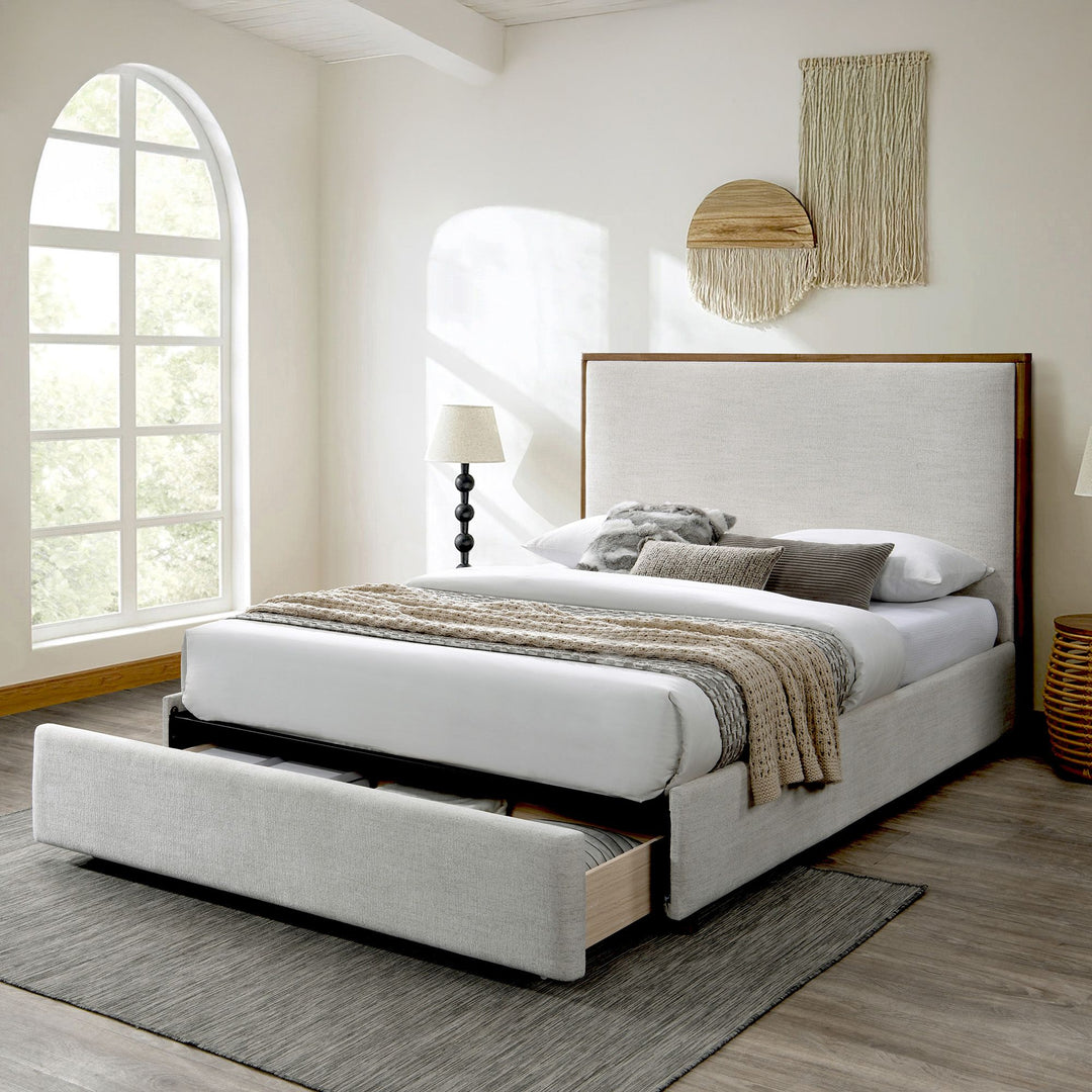 Vander Platform Bed with Drawer in Oat - Restezzzy Mattresses Inc.