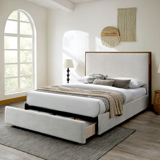 Vander Platform Bed with Drawer in Oat - Restezzzy Mattresses Inc.